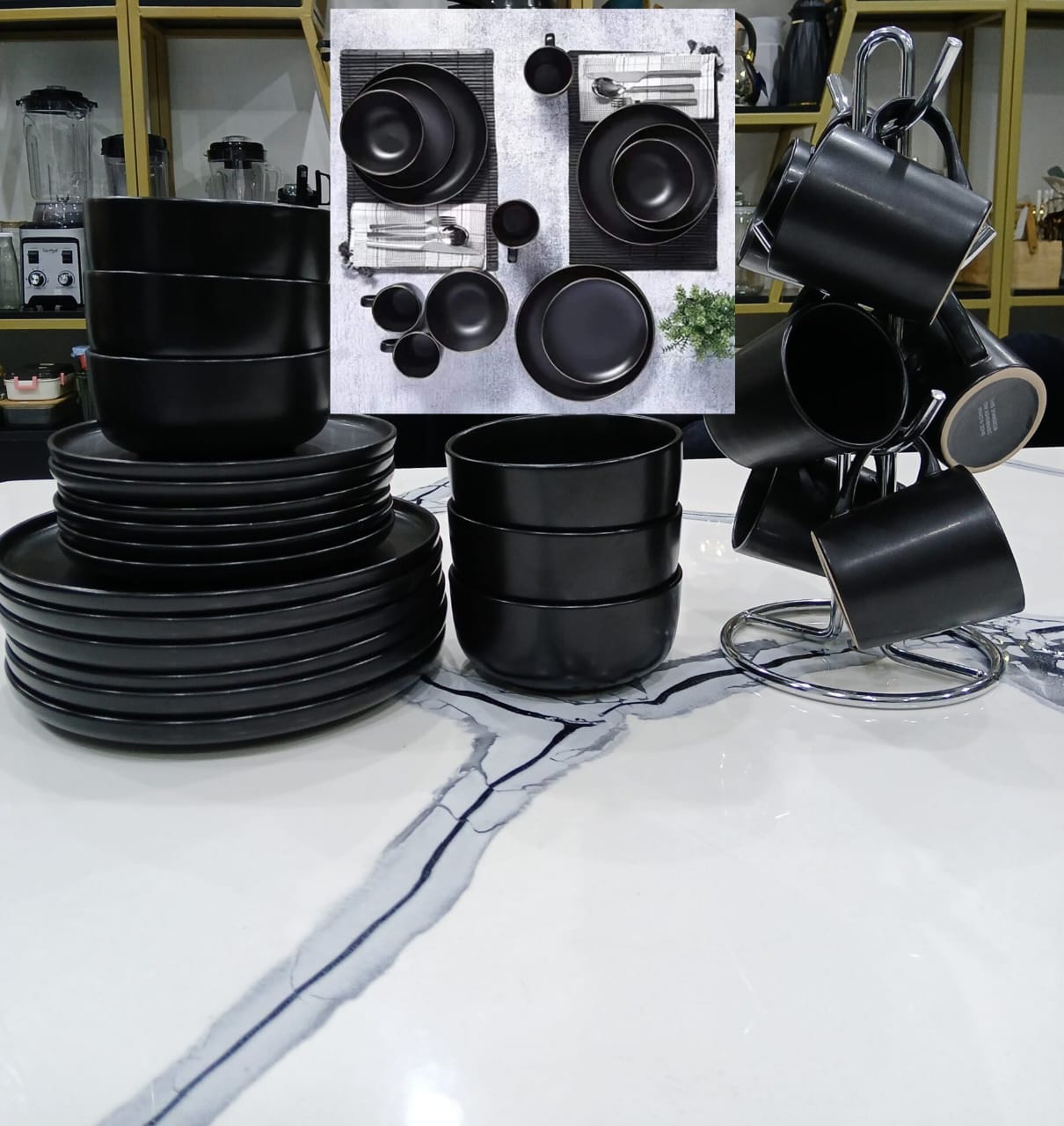 24 pieces black dinner sets 