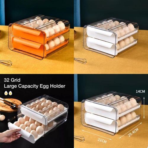 32 Grid Egg Tray Holder Double-Layer Fridge Drawer Storage