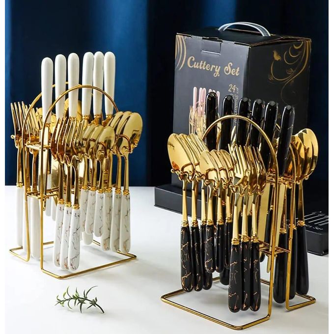 Heavy Marble 24PC Gold cutlery sets