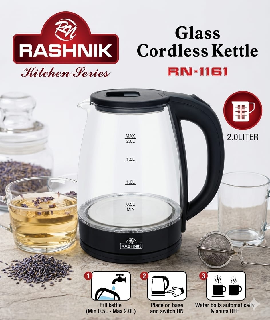 Rashnik Cordless glass Kettle 2 Liters  RN 1161