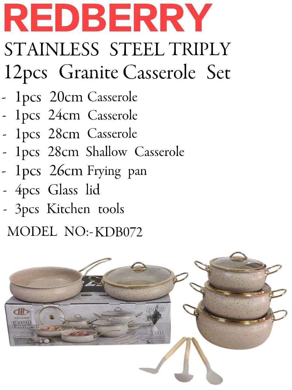 Stainless Steel Triply 12 Pcs  Granite Casserole Set