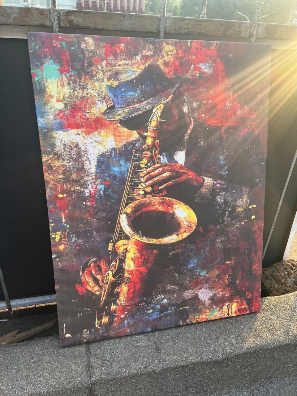 Vibrant Jazz Musician Graffiti Canvas – Modern Street Art Rhythm Wall Decor