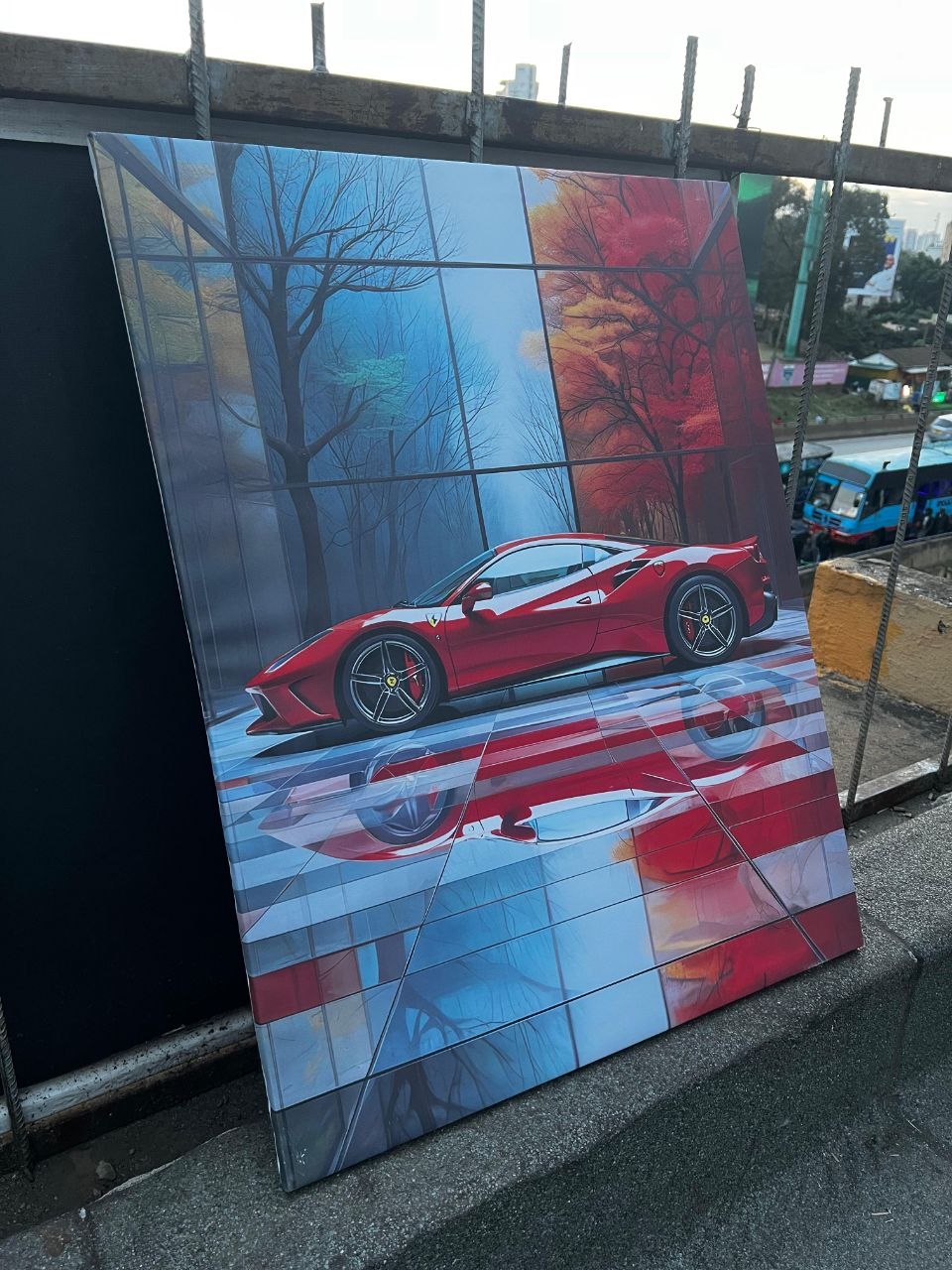 Futuristic Ferrari Glass Pavilion Canvas Wall Art – High-Speed Luxury Statement Piece
