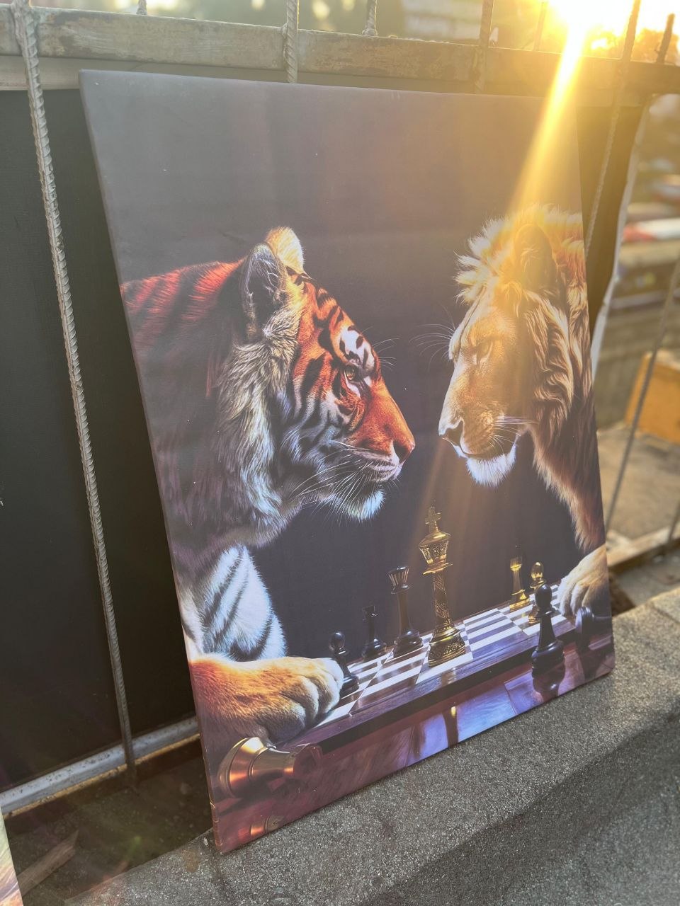 Clash of Kings Lion vs Tiger Canvas Wall Art – Modern Regal Office Wall Deco