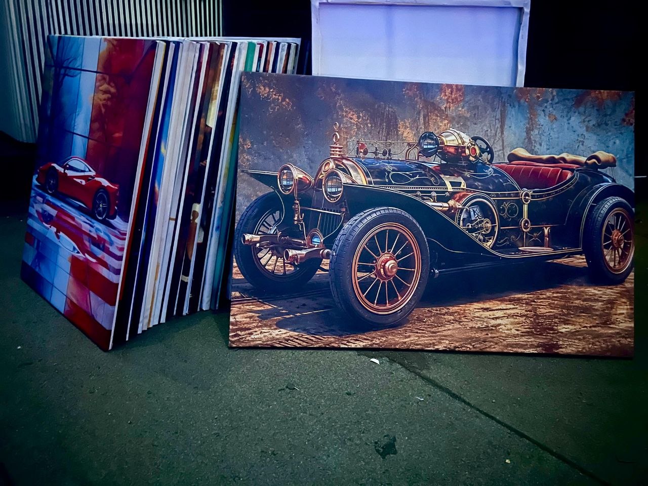 Vintage Steampunk Roadster Canvas Wall Art – Retro Industrial Automotive Statement Piece