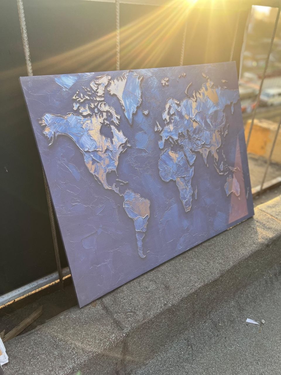Textured Metallic World Map Canvas Wall Art – Elegant Wanderlust Statement Piece